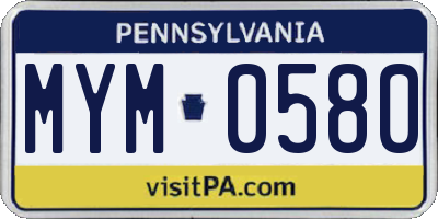 PA license plate MYM0580