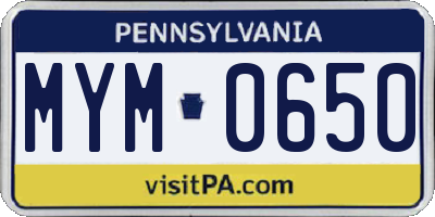 PA license plate MYM0650