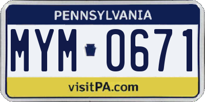 PA license plate MYM0671