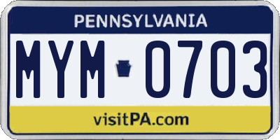 PA license plate MYM0703