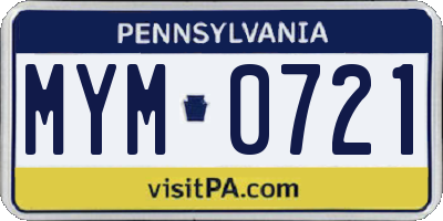 PA license plate MYM0721