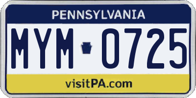 PA license plate MYM0725