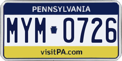 PA license plate MYM0726