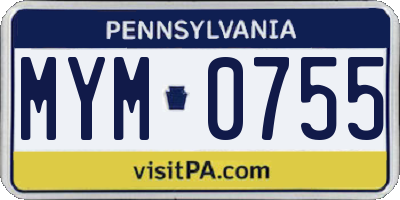 PA license plate MYM0755