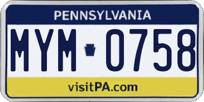 PA license plate MYM0758