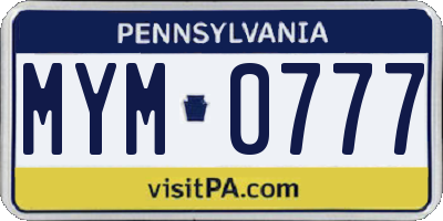 PA license plate MYM0777