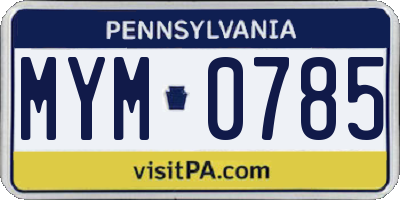 PA license plate MYM0785