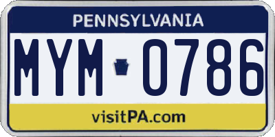 PA license plate MYM0786