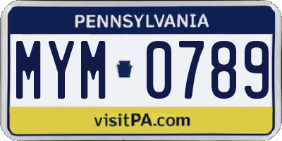PA license plate MYM0789