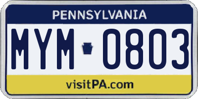 PA license plate MYM0803
