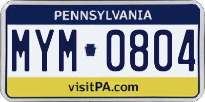 PA license plate MYM0804
