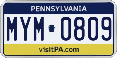 PA license plate MYM0809
