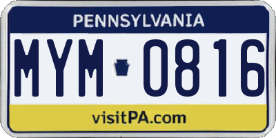 PA license plate MYM0816