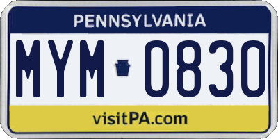 PA license plate MYM0830