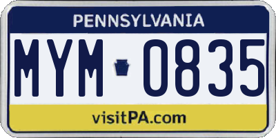 PA license plate MYM0835
