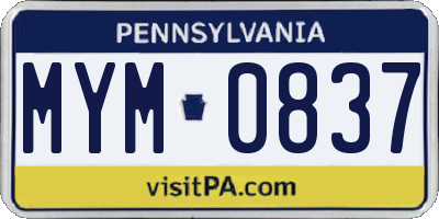 PA license plate MYM0837