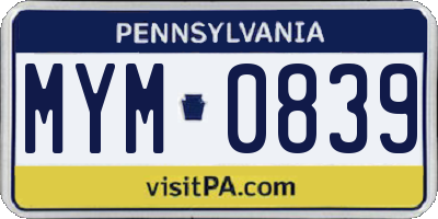PA license plate MYM0839