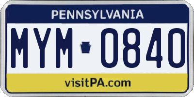 PA license plate MYM0840