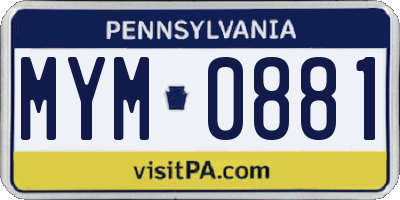 PA license plate MYM0881