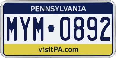 PA license plate MYM0892