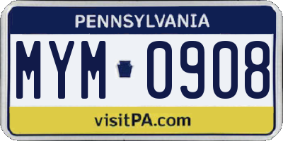 PA license plate MYM0908
