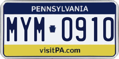 PA license plate MYM0910