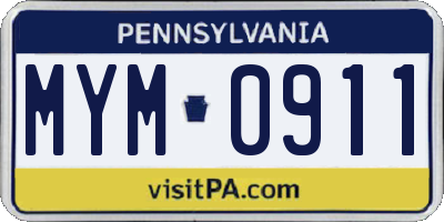 PA license plate MYM0911