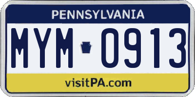 PA license plate MYM0913
