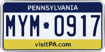PA license plate MYM0917