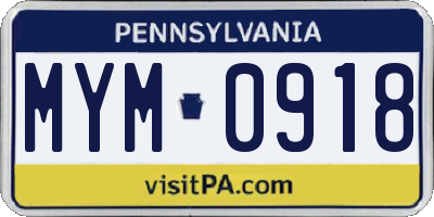 PA license plate MYM0918
