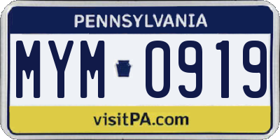 PA license plate MYM0919