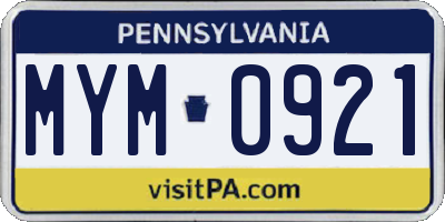 PA license plate MYM0921