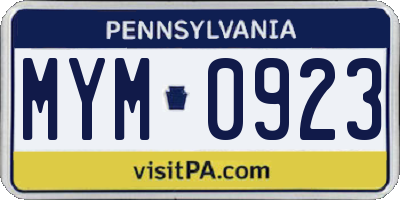 PA license plate MYM0923