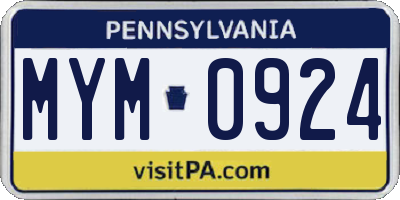 PA license plate MYM0924