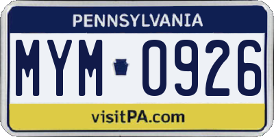 PA license plate MYM0926
