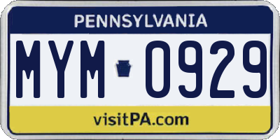 PA license plate MYM0929