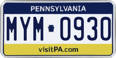 PA license plate MYM0930