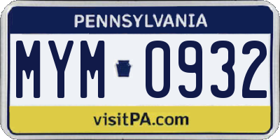 PA license plate MYM0932