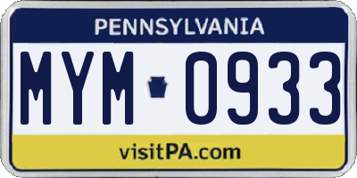 PA license plate MYM0933