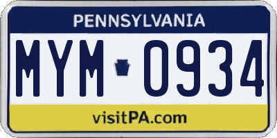 PA license plate MYM0934