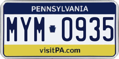 PA license plate MYM0935