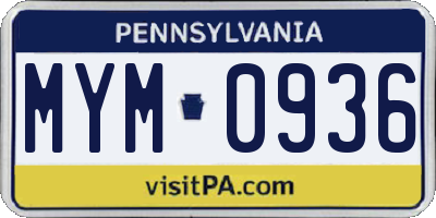 PA license plate MYM0936
