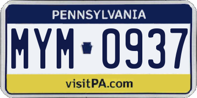 PA license plate MYM0937
