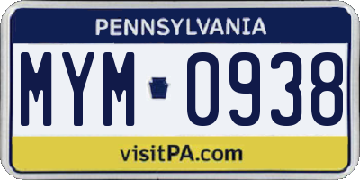 PA license plate MYM0938