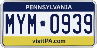 PA license plate MYM0939