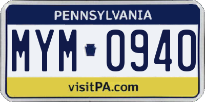 PA license plate MYM0940