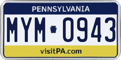 PA license plate MYM0943