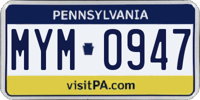 PA license plate MYM0947