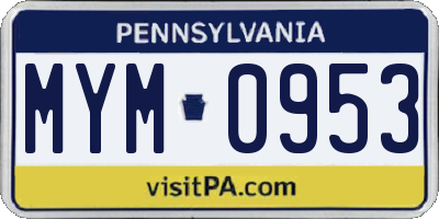 PA license plate MYM0953