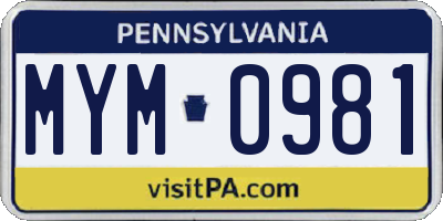 PA license plate MYM0981